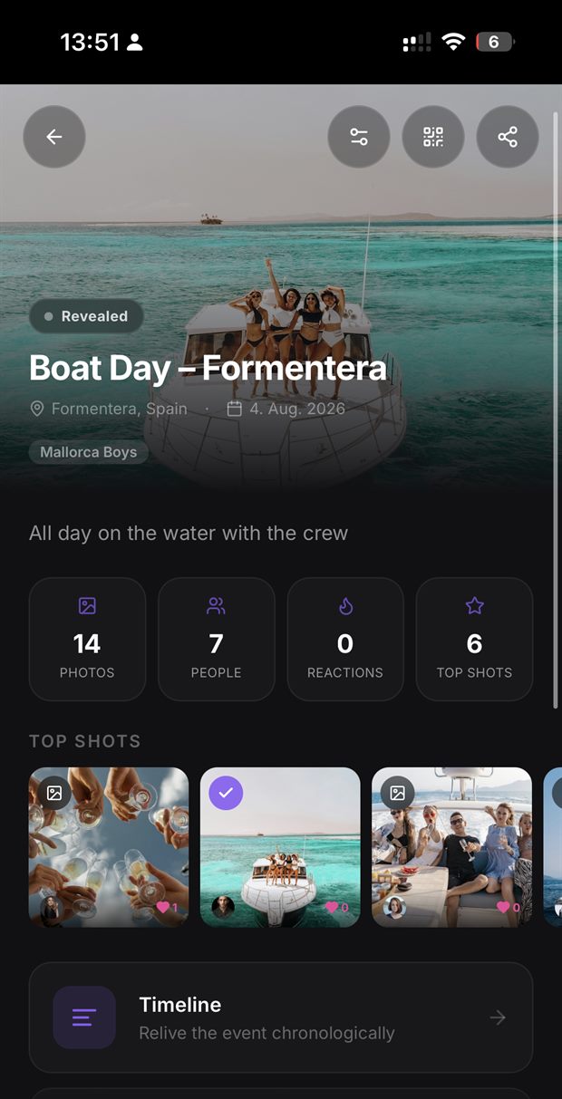 Many app — a revealed event showing photos from every participant